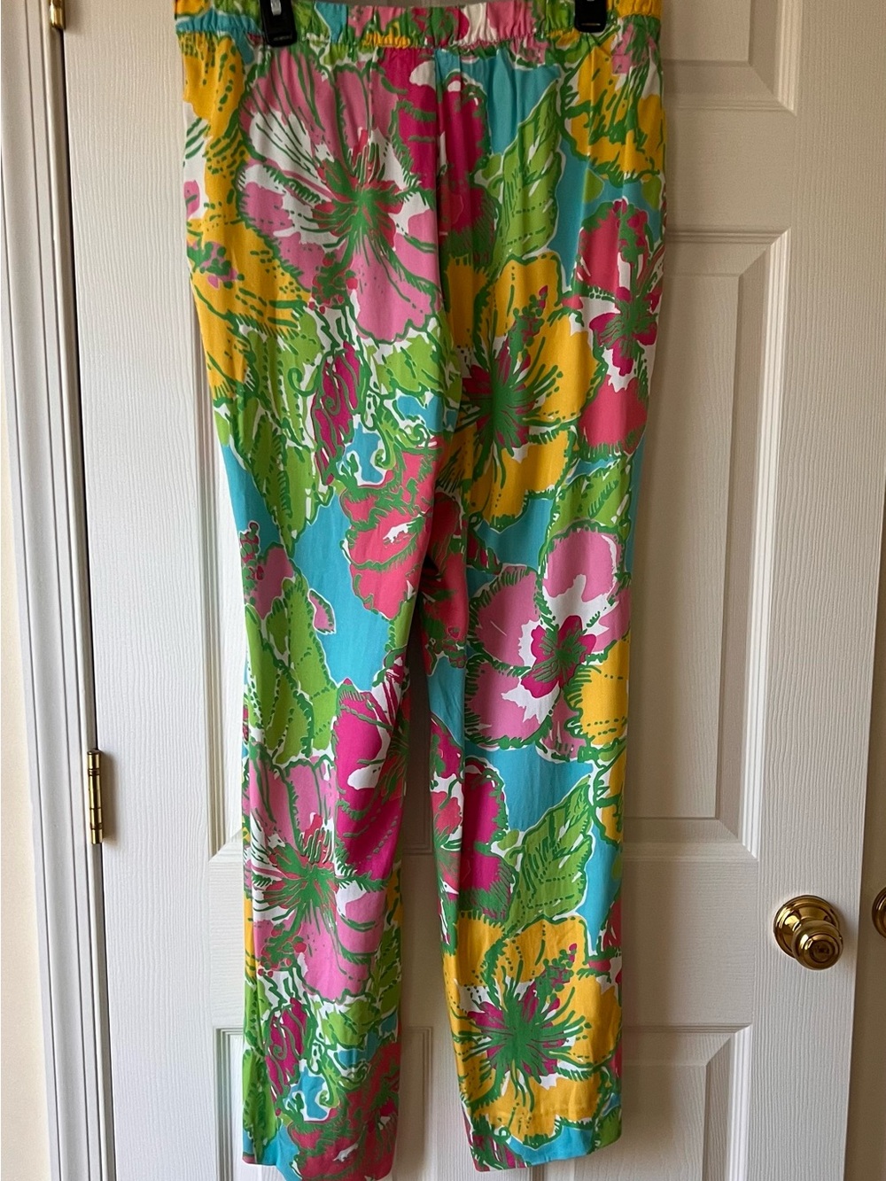 Lilly Pulitzer Pink, Green and Turquoise Floral Pallazo Pants Size L - Picture 5 of 9